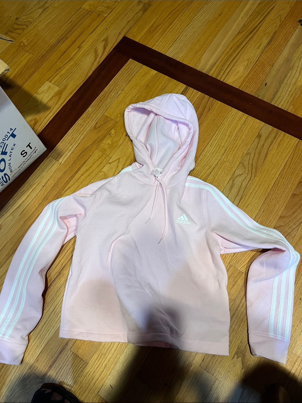 adidas Light Pink Hoodie with White Stripes